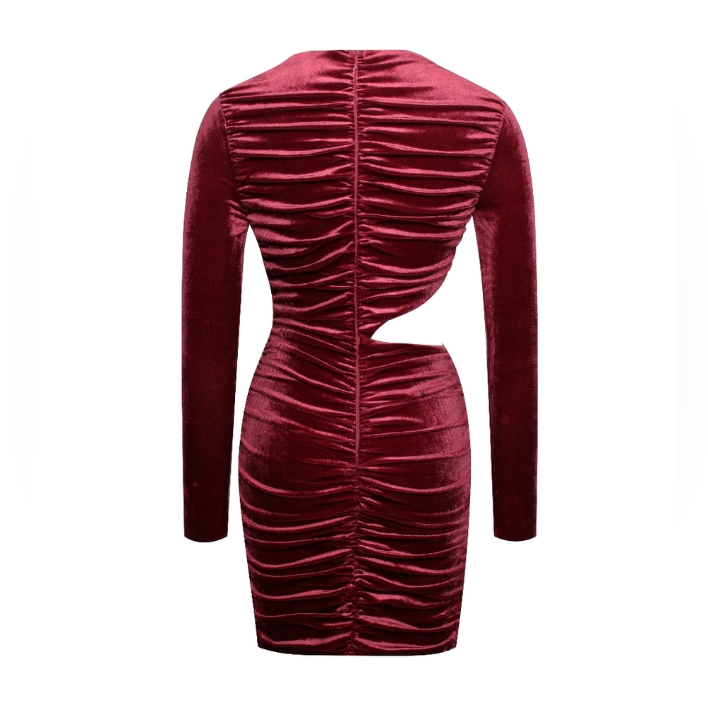 💋Nerina Burgundy Velvet Cutout Long Sleeve Dress 💋 - Picture 14 of 16